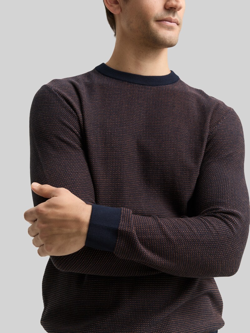 Tom Tailor Strickpullover aus Baumwolle - Navy Mid Brown Dot Stripe