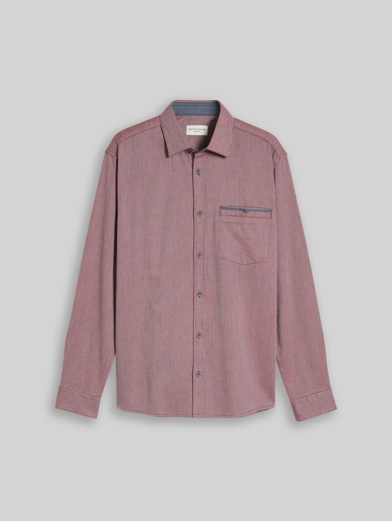 Tom Tailor Regular Fit Hemd aus strukturiertem Baumwollstoff - Tarmac Grey Structure