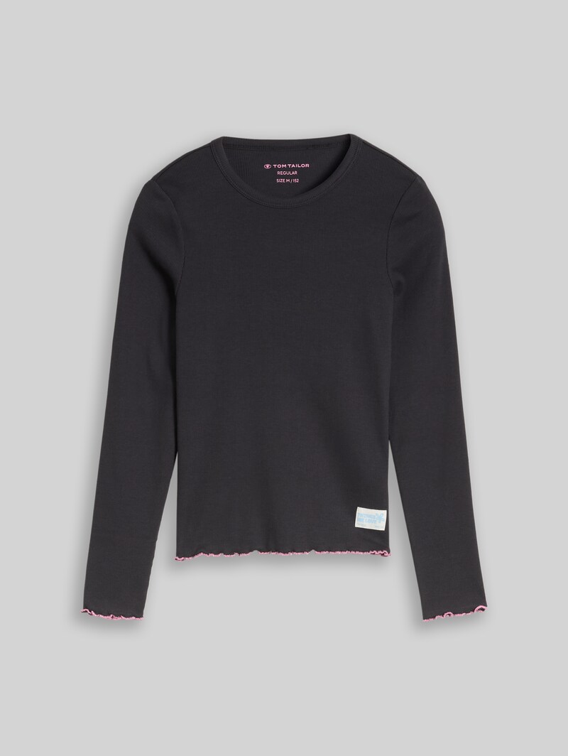 Tom Tailor Langarmshirt mit Rippstruktur - Coal Grey