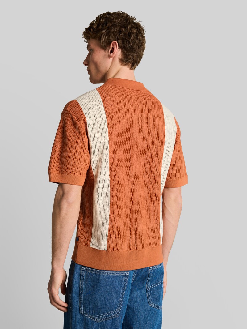 Tom Tailor Strickhemd mit Resort Kragen und Knopfleiste - Orange White Colorblock