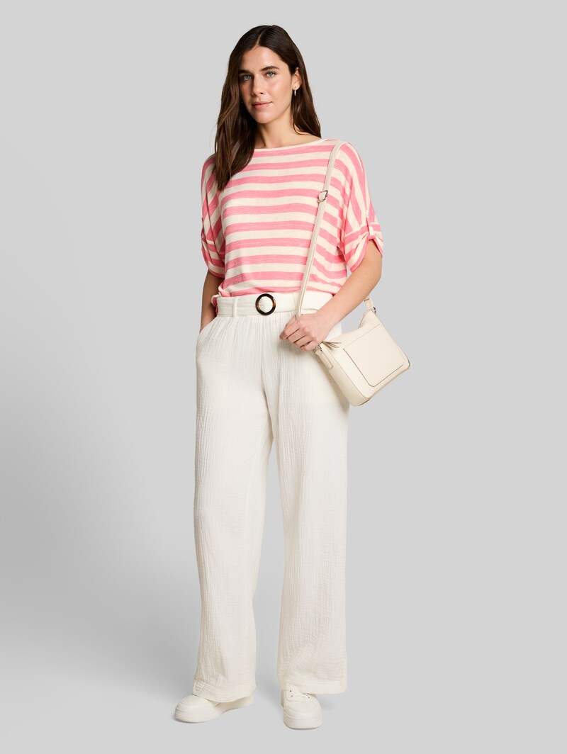 Tom Tailor T-Shirt mit Turn-Up-Funktion - Pink White Stripe