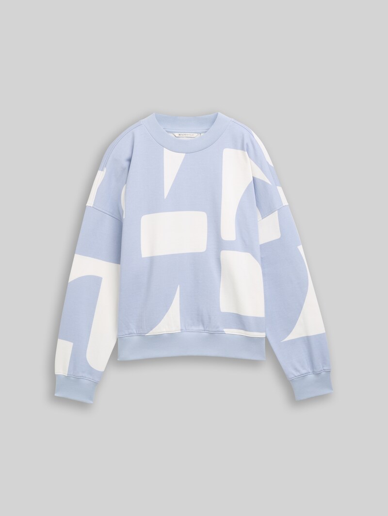 Tom Tailor Loose Fit Sweatshirt mit Muster - Foggy Blue Big Scale Print