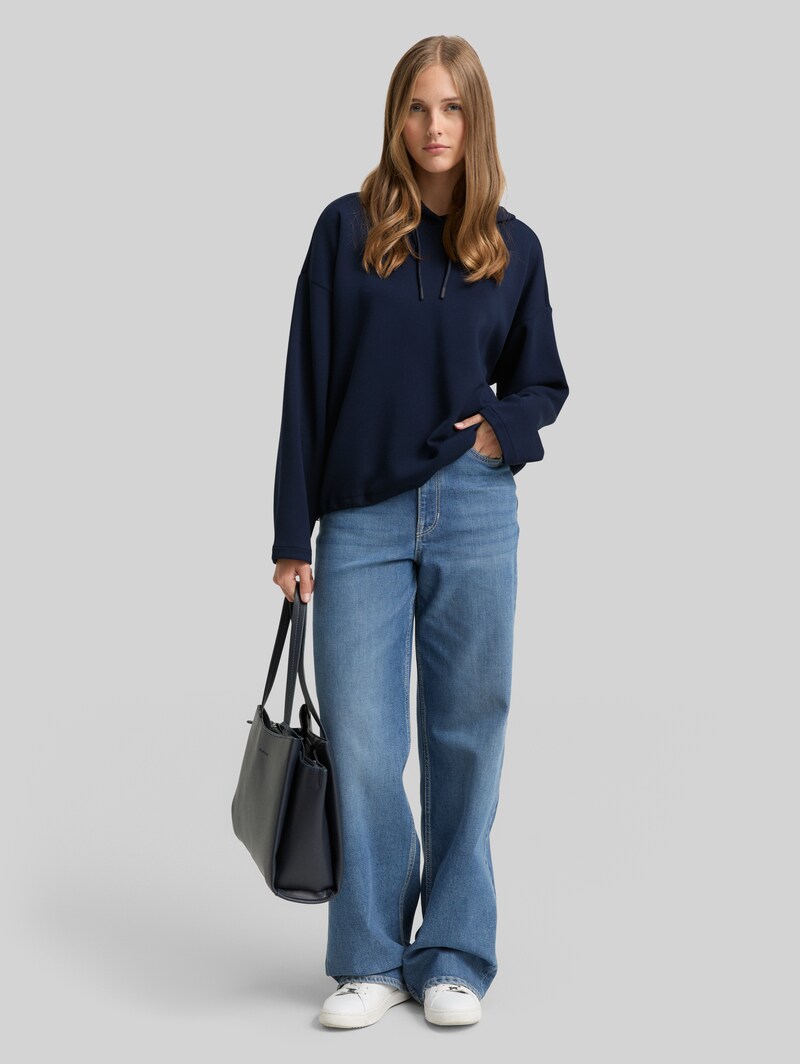 Tom Tailor Loose Fit Scuba Hoodie Sweatshirt - Sky Captain Blue