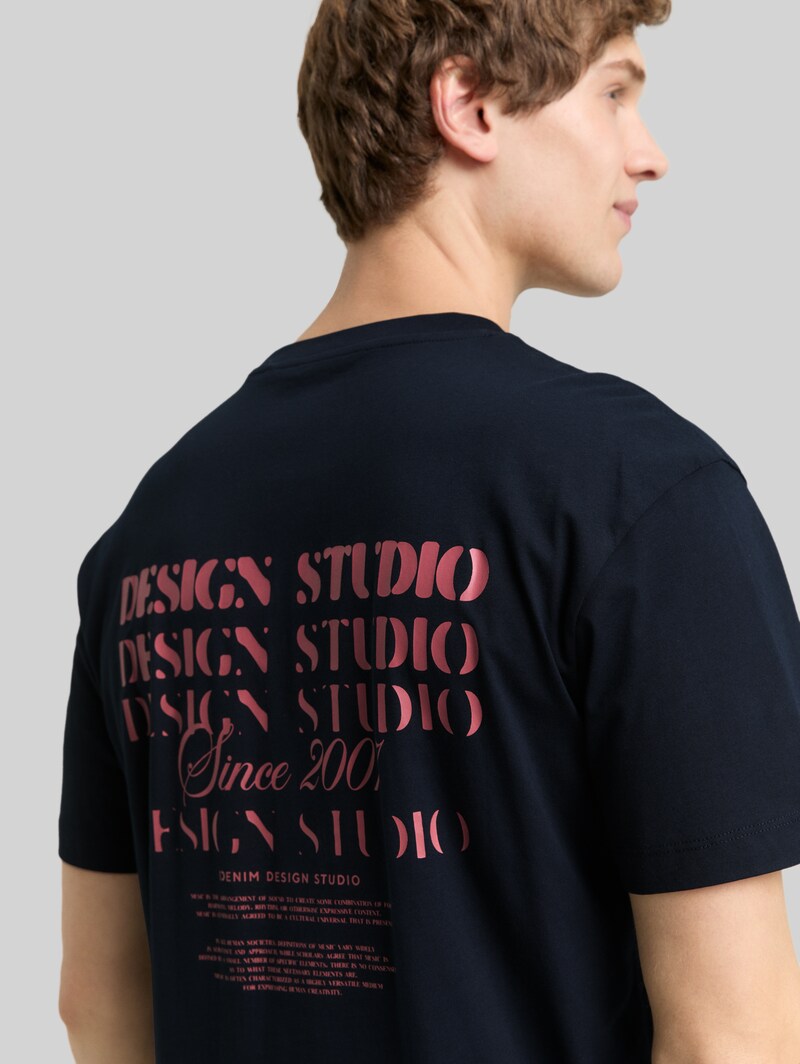 Tom Tailor Relaxed Fit T-Shirt mit Rückenprint - Sky Captain Blue