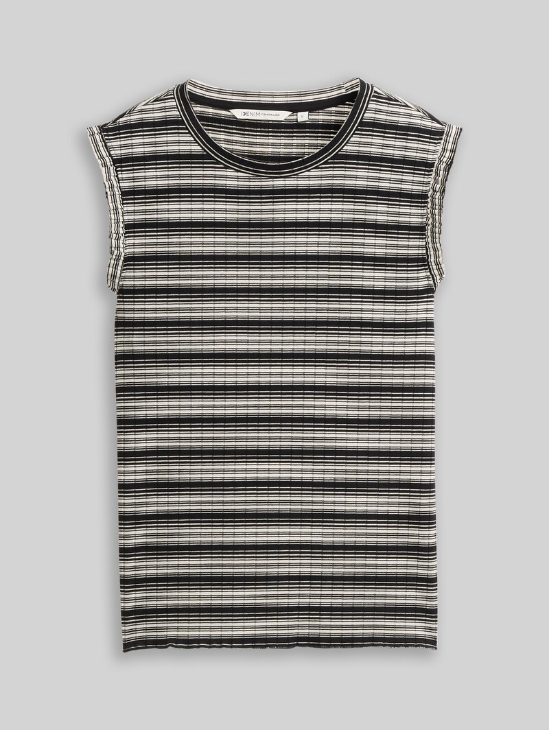 Tom Tailor Top mit Streifenmuster - Black White Gradient Stripe