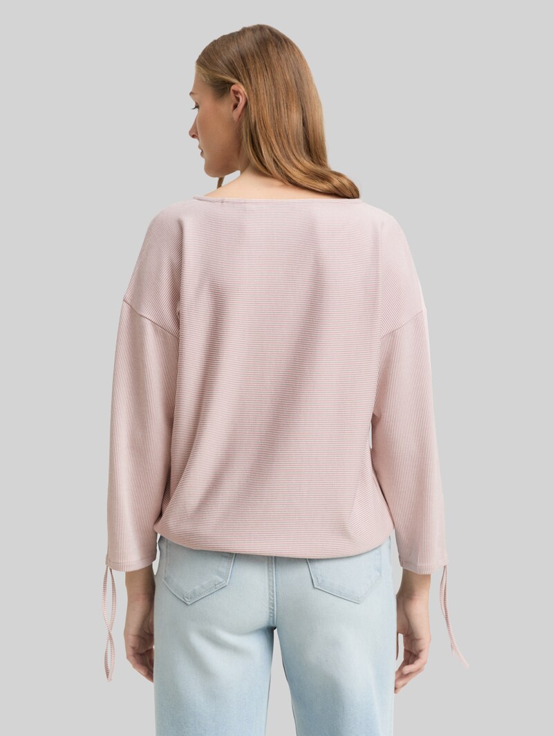 Tom Tailor Loose Fit Langarmshirt mit Raffärmeln - Small Dusty Rose White Stripe