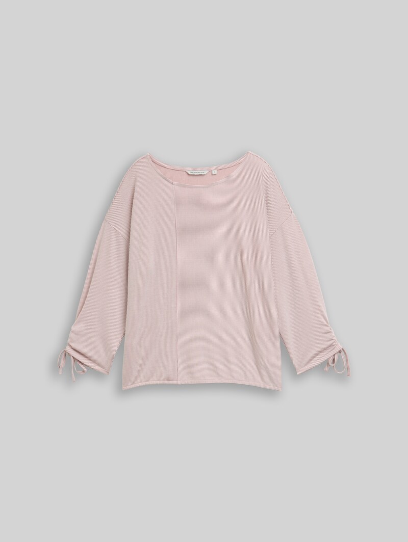 Tom Tailor Loose Fit Langarmshirt mit Raffärmeln - Small Dusty Rose White Stripe
