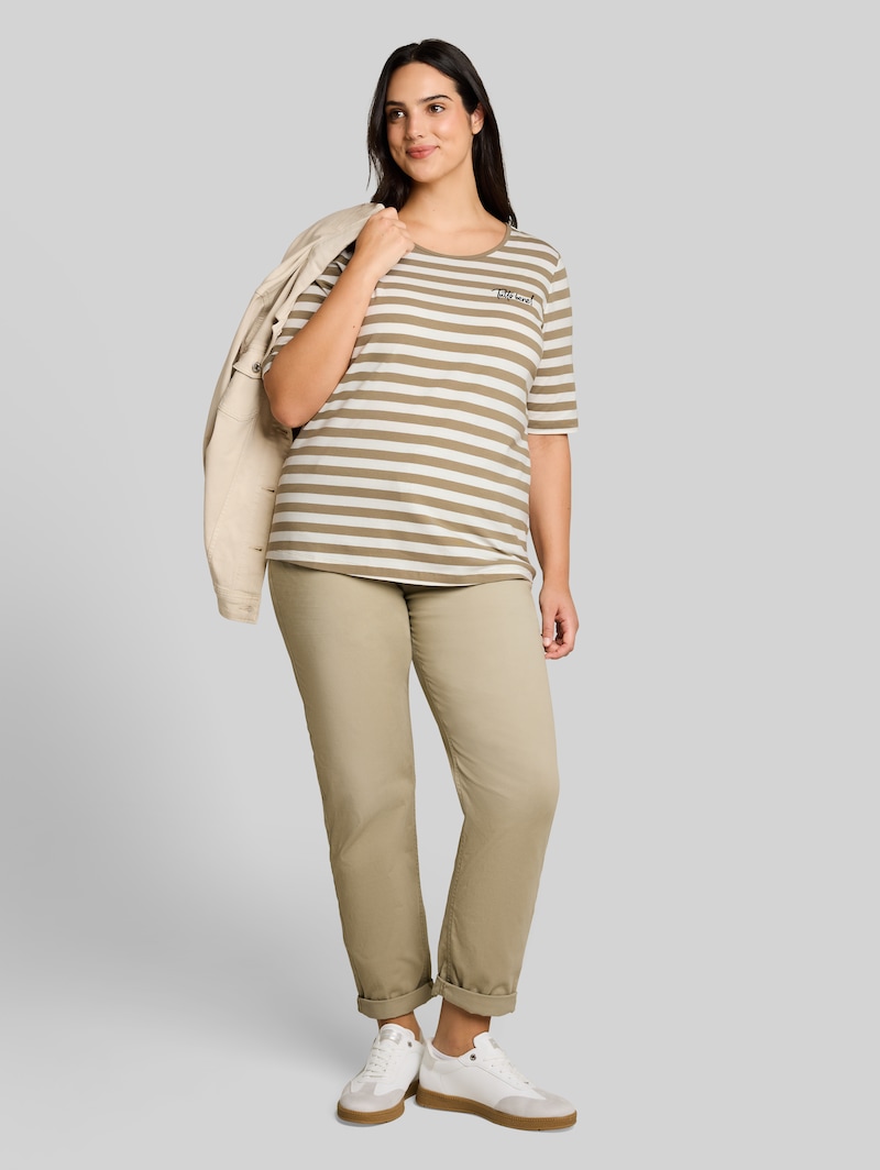 Tom Tailor Plus Size - T-Shirt mit Stickerei - Olive White Stripe