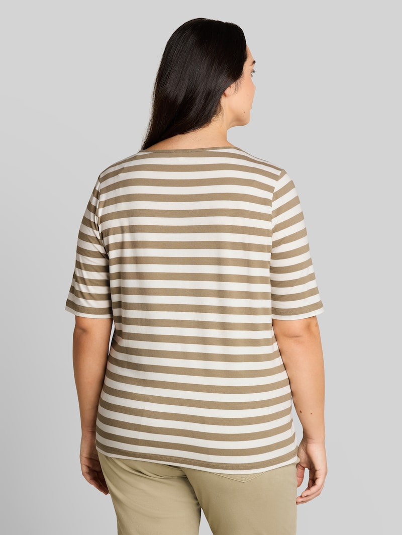 Tom Tailor Plus Size - T-Shirt mit Stickerei - Olive White Stripe