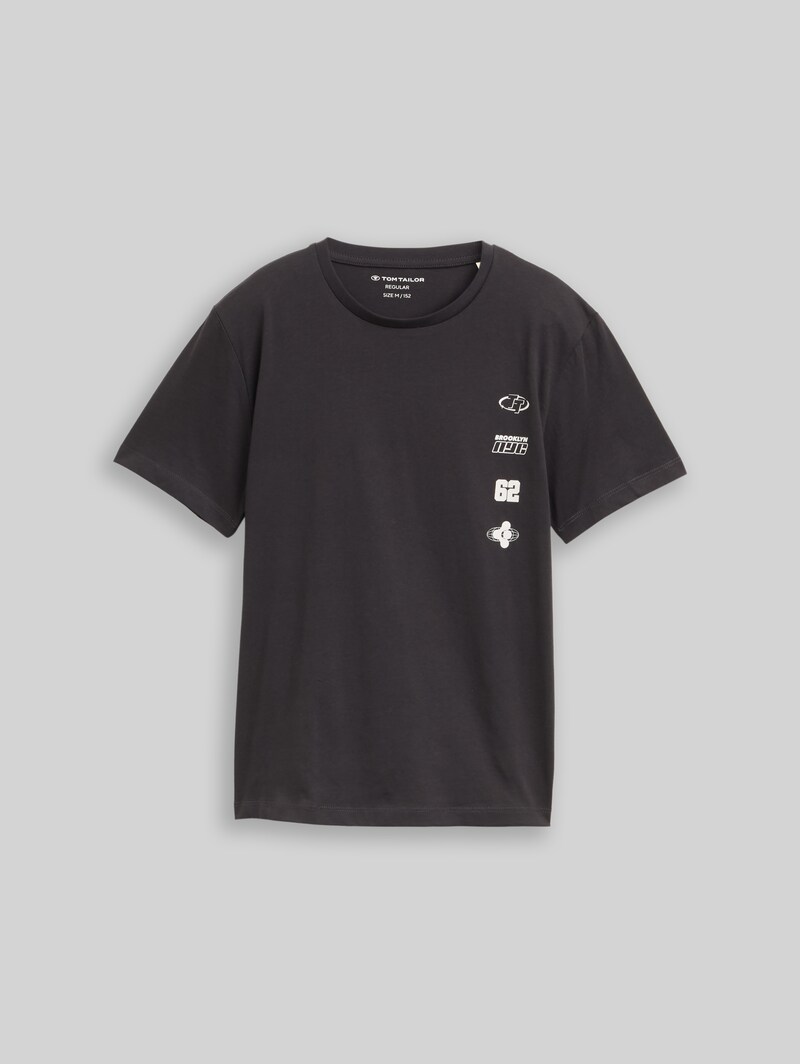 Tom Tailor T-Shirt mit Print aus Baumwolle - Coal Grey