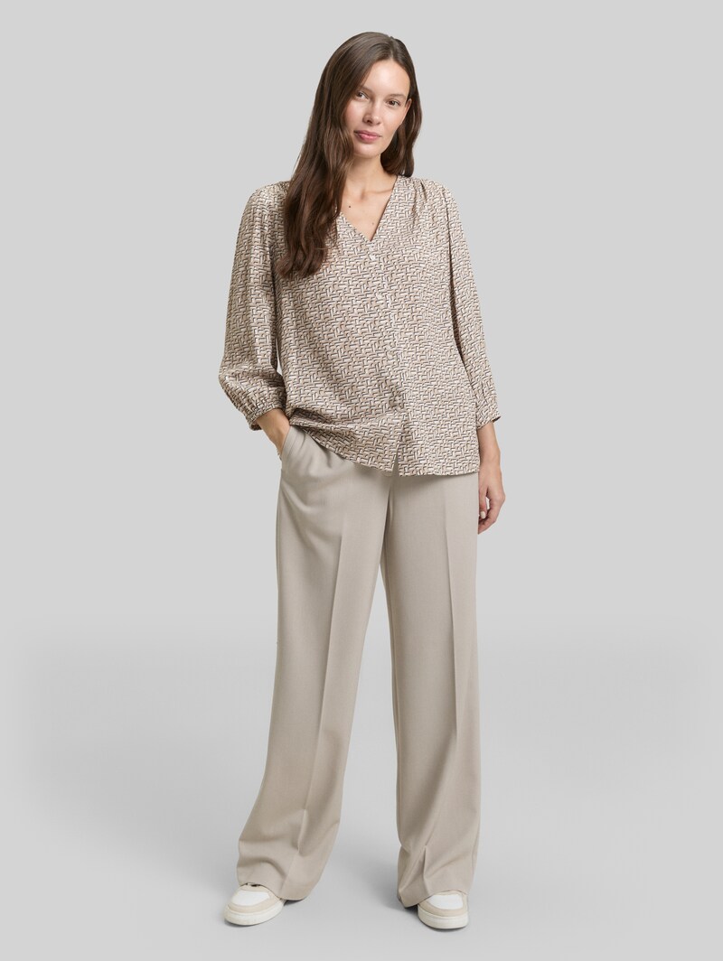 Tom Tailor Bluse aus Viskose - Soft Taupe Geometric Minimal