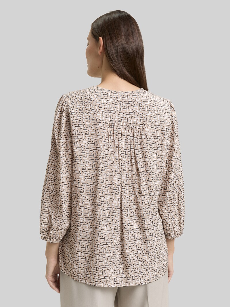 Tom Tailor Bluse aus Viskose - Soft Taupe Geometric Minimal