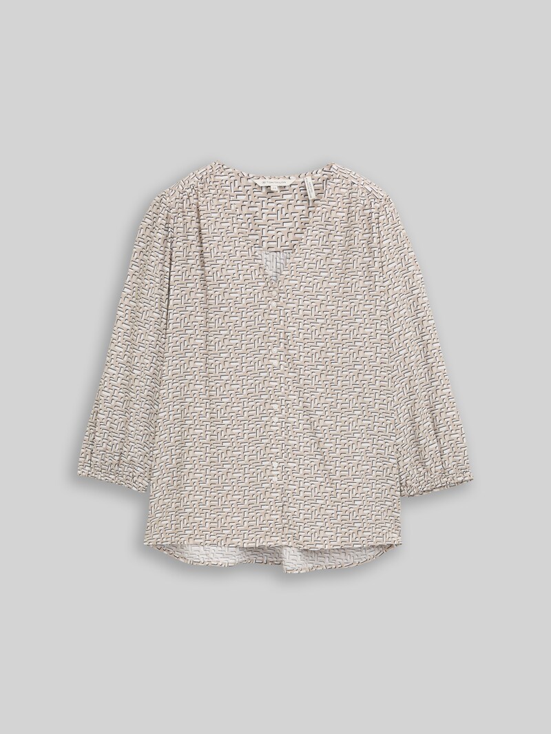 Tom Tailor Bluse aus Viskose - Soft Taupe Geometric Minimal
