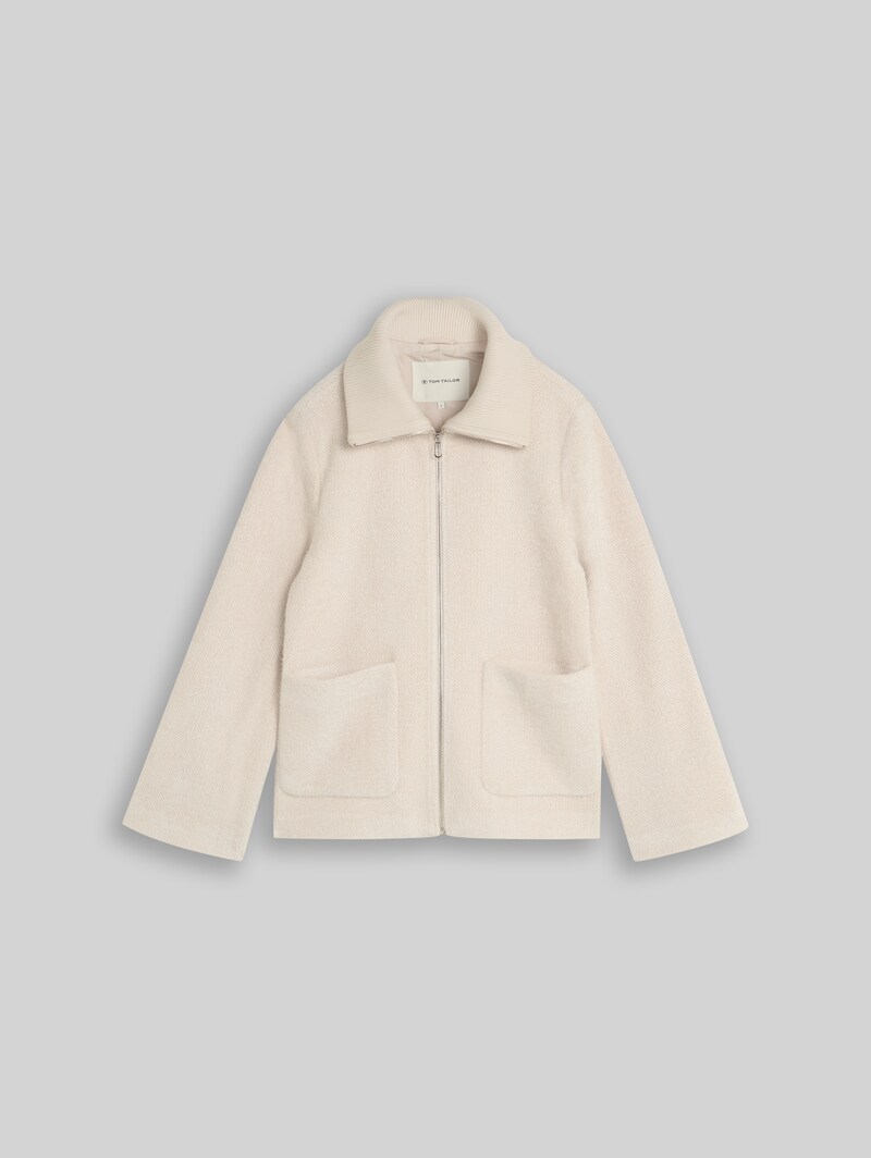 Tom Tailor Cosy Jacke mit Taschen - Cold Beige Structure
