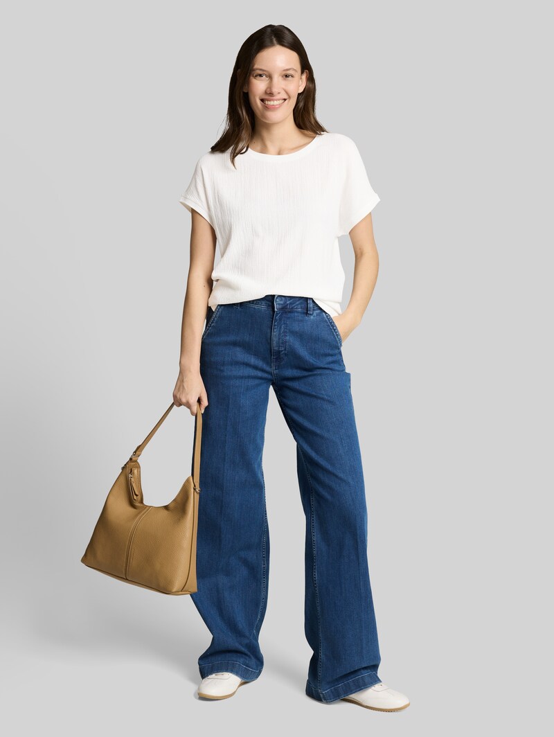 Tom Tailor T-Shirt im Material-Mix - Whisper White