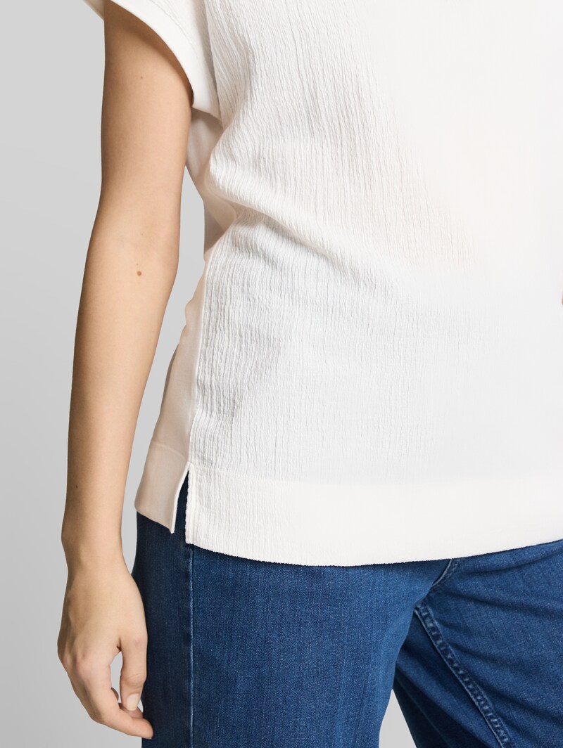 Tom Tailor T-Shirt im Material-Mix - Whisper White