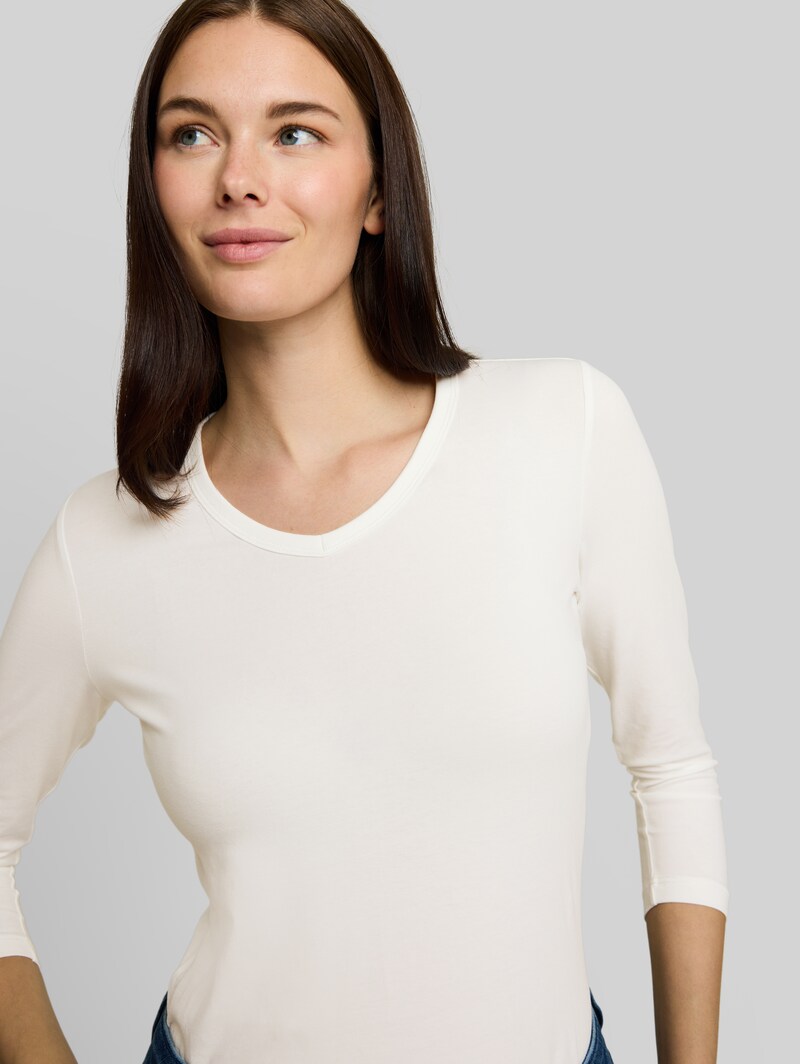 Tom Tailor Basic Langarmshirt mit V-Ausschnitt - Whisper White