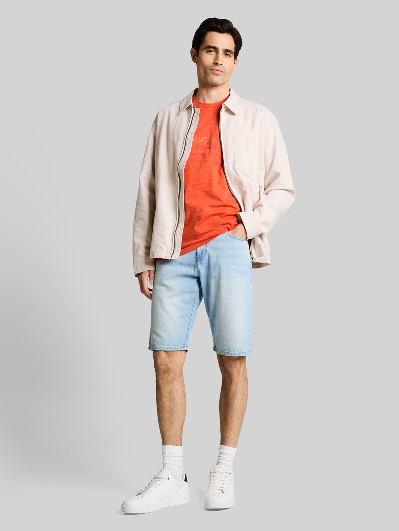 Tom Tailor T-Shirt in Melange-Optik mit Print - Chili Orange
