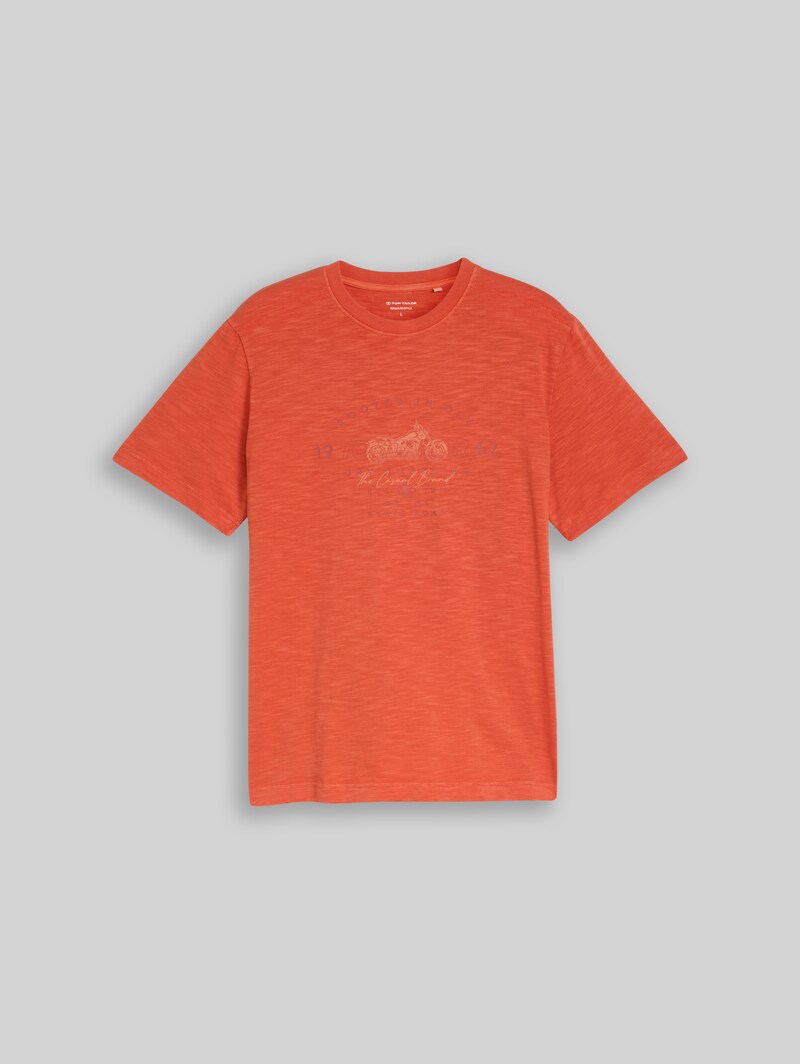 Tom Tailor T-Shirt in Melange-Optik mit Print - Chili Orange