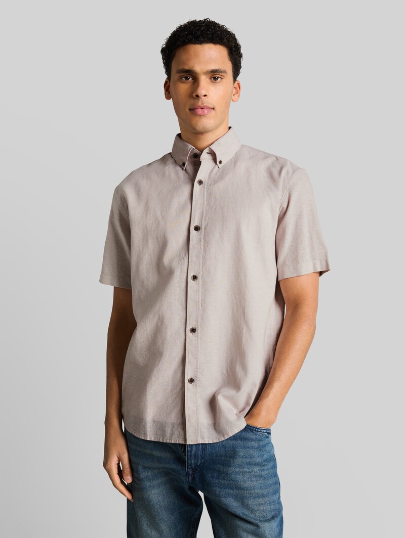 Tom Tailor Relaxed Fit Kurzarmhemd mit Leinenanteil - Muted Grey Chambray Tom Tailor Relaxed Fit Kurzarmhemd mit Leinenanteil - Muted Grey Chambray