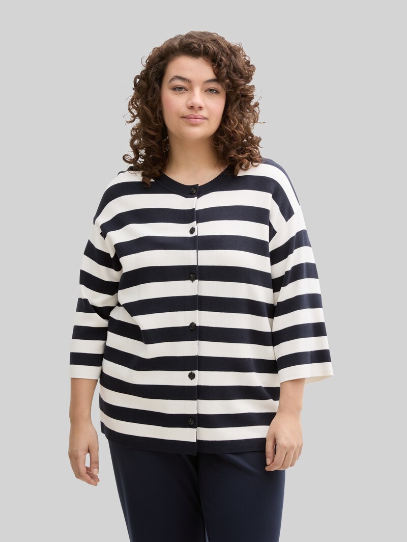 Tom Tailor Plus Size - Cardigan mit Streifenmuster - Navy Offwhite Block Stripe Tom Tailor Plus Size - Cardigan mit Streifenmuster - Navy Offwhite Block Stripe
