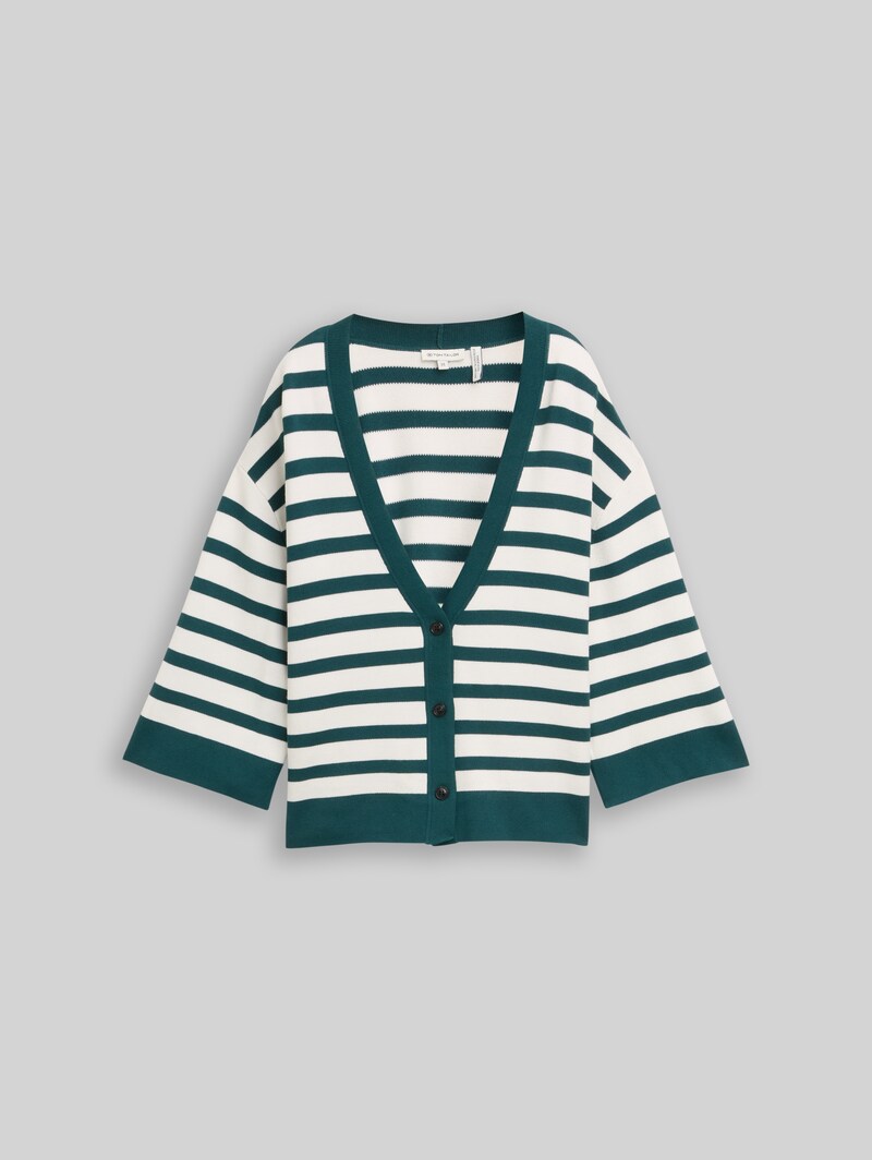 Tom Tailor Loose Fit Cardigan mit Streifenmuster - White Green Knit Stripe