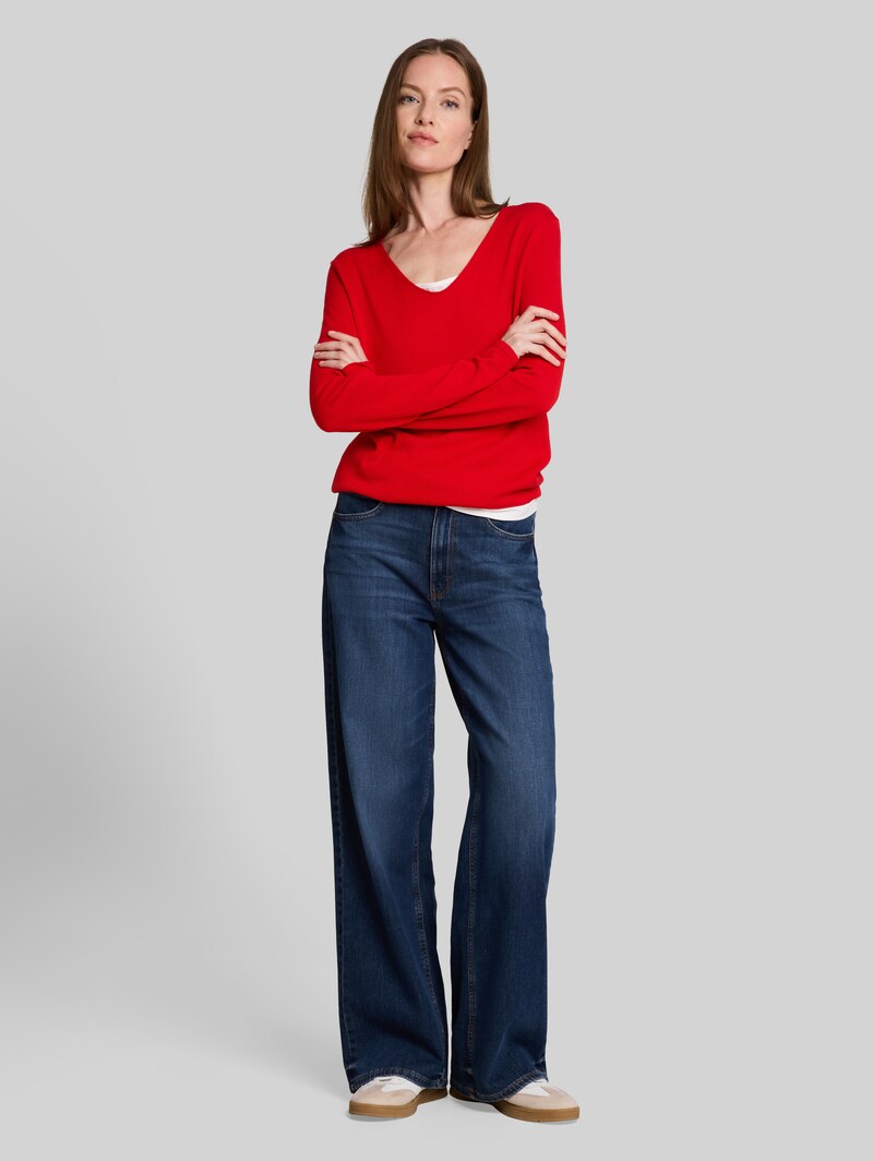 Tom Tailor Strickpullover mit V-Ausschnitt - Soft Scarlet Red