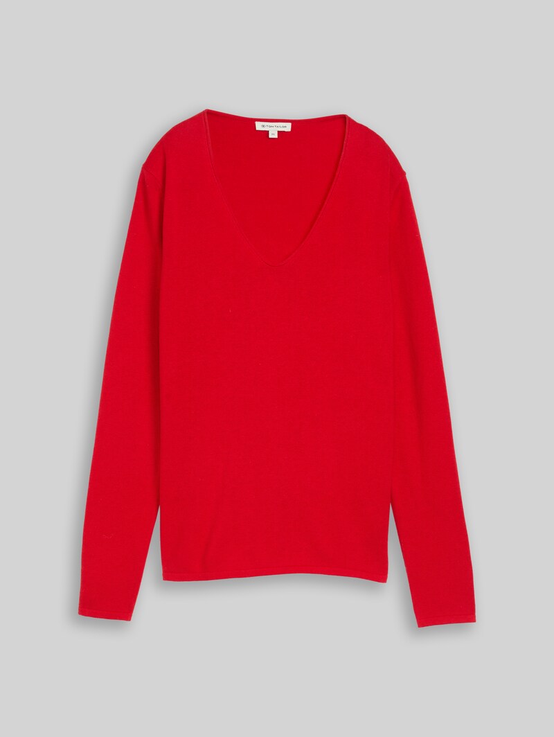 Tom Tailor Strickpullover mit V-Ausschnitt - Soft Scarlet Red