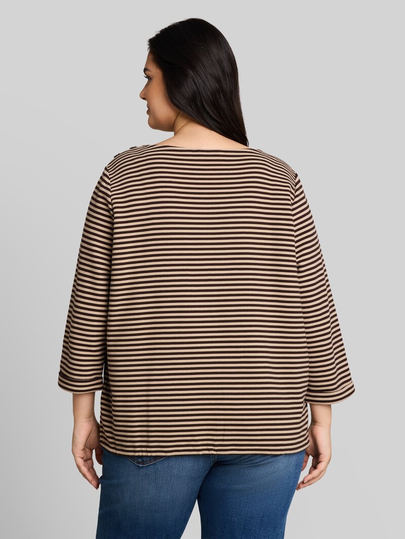 Tom Tailor Plus Size - Langarmshirt mit Knopf-Details - Dark Brown Beige Stripe