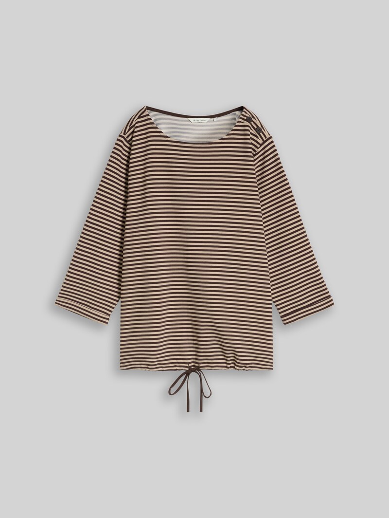 Tom Tailor Plus Size - Langarmshirt mit Knopf-Details - Dark Brown Beige Stripe