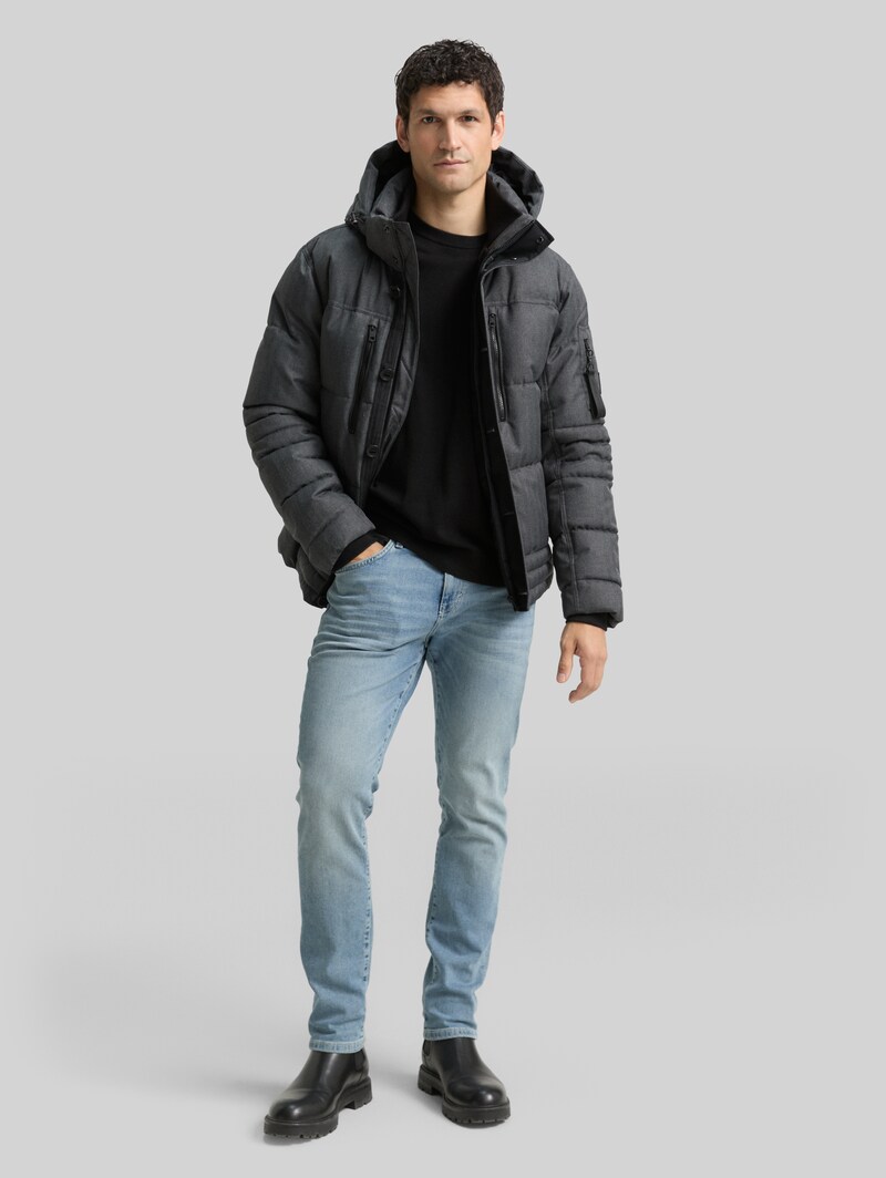 Tom Tailor Puffer-Jacke mit abnehmbarer Kapuze - Anthracite Melange Herringbone