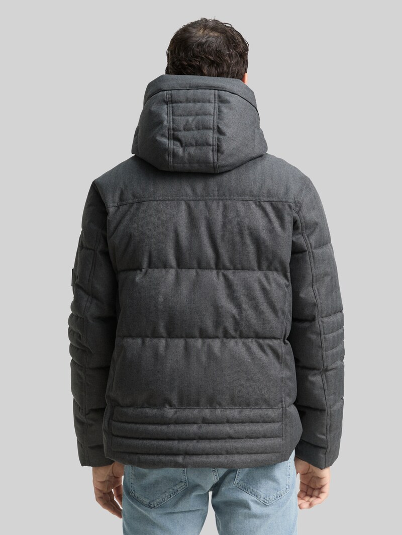 Tom Tailor Puffer-Jacke mit abnehmbarer Kapuze - Anthracite Melange Herringbone