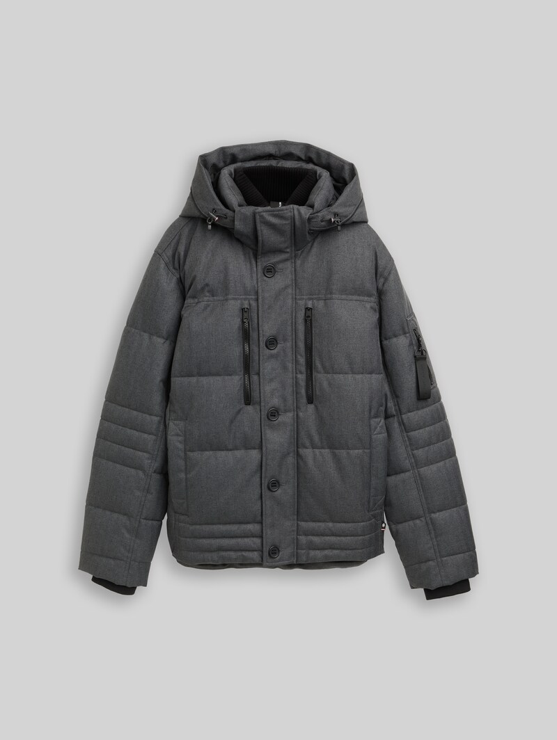 Tom Tailor Puffer-Jacke mit abnehmbarer Kapuze - Anthracite Melange Herringbone