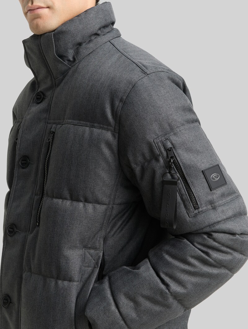 Tom Tailor Puffer-Jacke mit abnehmbarer Kapuze - Anthracite Melange Herringbone