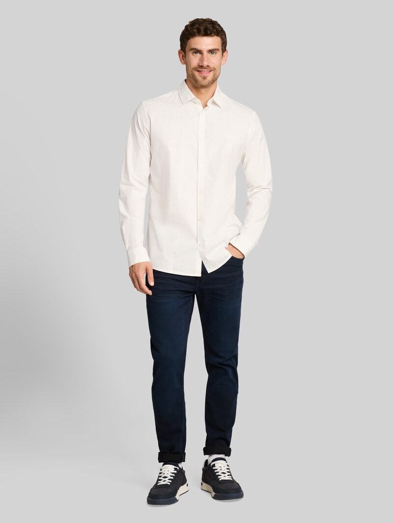 Tom Tailor Fitted Hemd mit Stretch - White Navy Dot Design