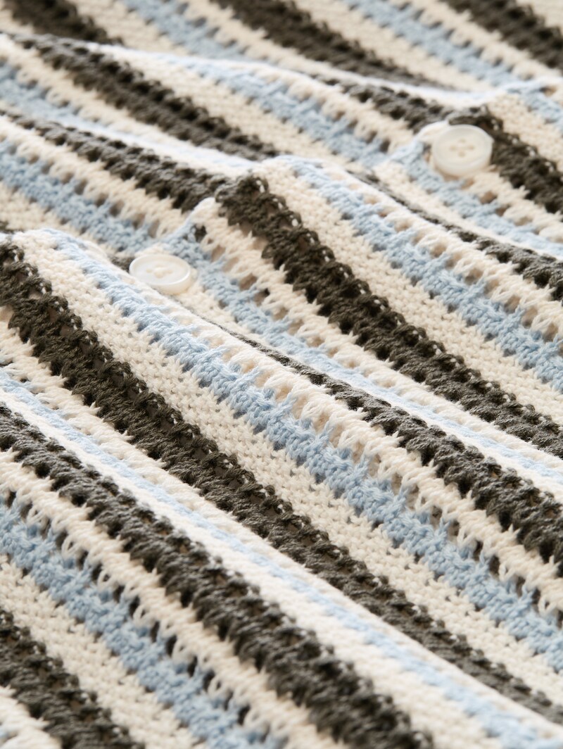 Tom Tailor Strick-Poloshirt mit Streifenmuster - Olive Light Blue Stripe