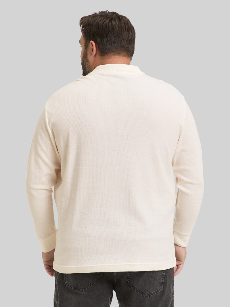 Tom Tailor Plus Size - Langarm Poloshirt mit Waffelstruktur - Gardenia White