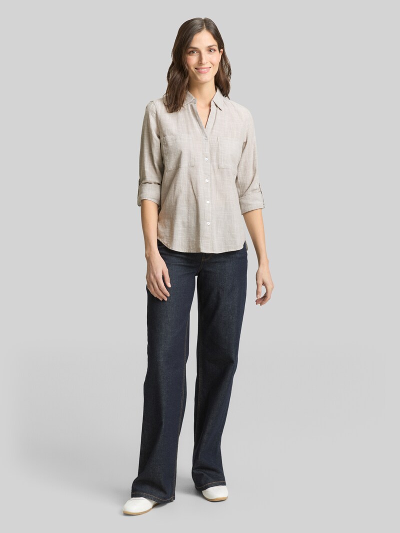 Tom Tailor Bluse mit Brusttaschen - Soft Taupe Grey