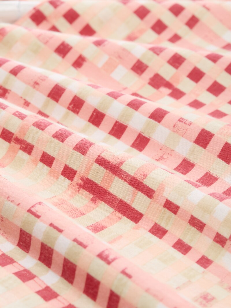 Tom Tailor Henley Langarmshirt mit Muster - Berry Red Check Design