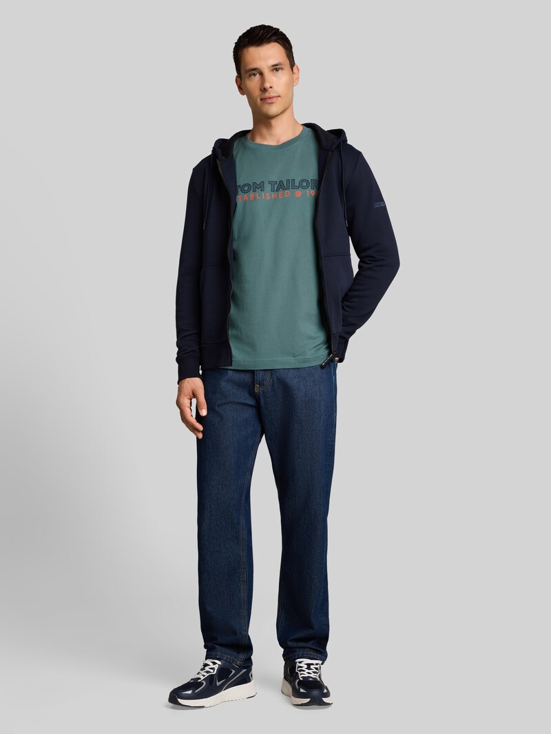 Tom Tailor Langarmshirt mit Logo-Print - Deep Bluish Green