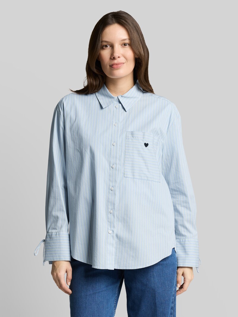 Tom Tailor Oversize Hemdbluse mit Herz-Stickerei - Blue Irregular Stripe