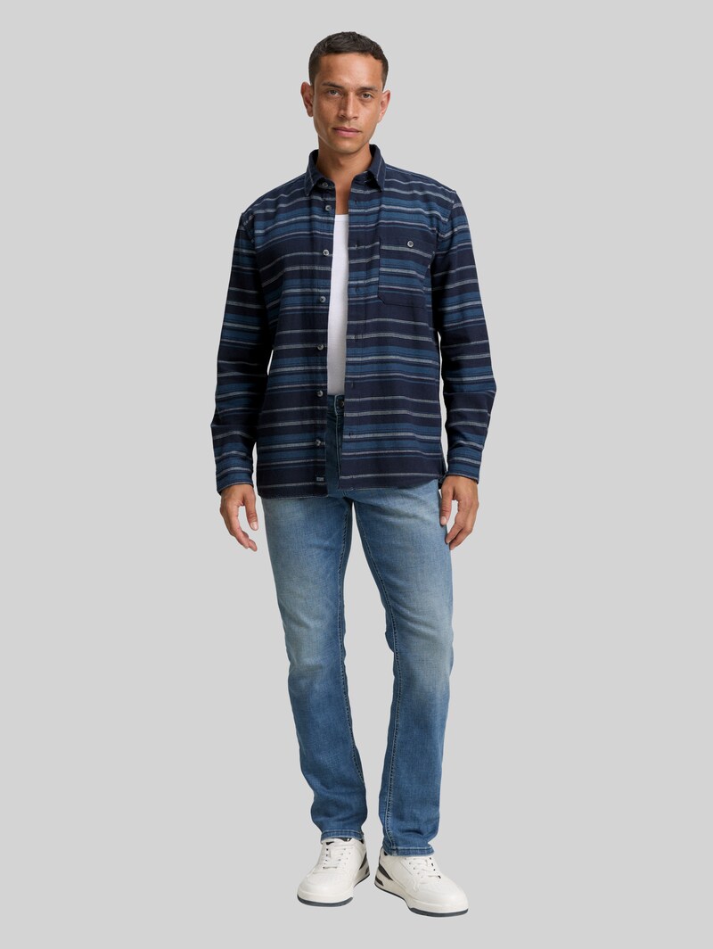 Tom Tailor Comfort Fit Hemd mit Streifenmuster - Navy Teal Horizontal Stripe