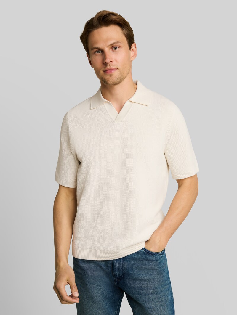 Tom Tailor Piqué Strick-Poloshirt aus Baumwolle - Wool White Tom Tailor Piqué Strick-Poloshirt aus Baumwolle - Wool White
