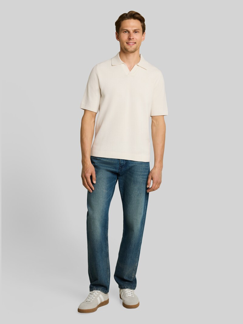 Tom Tailor Piqué Strick-Poloshirt aus Baumwolle - Wool White