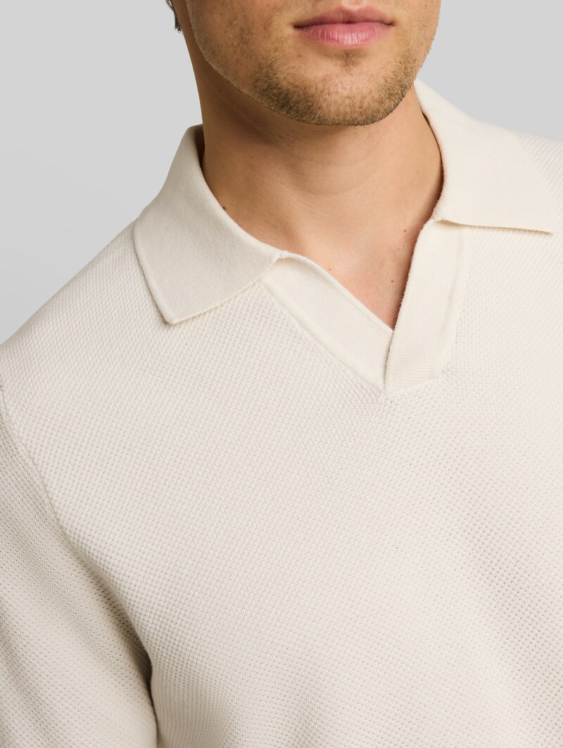Tom Tailor Piqué Strick-Poloshirt aus Baumwolle - Wool White