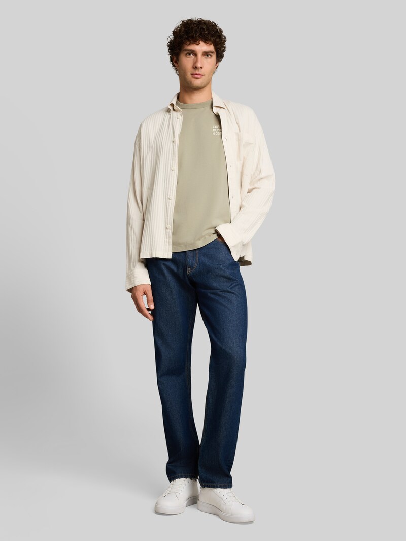 Tom Tailor Relaxed Fit T-Shirt mit Schriftzug - Dark Sage Green