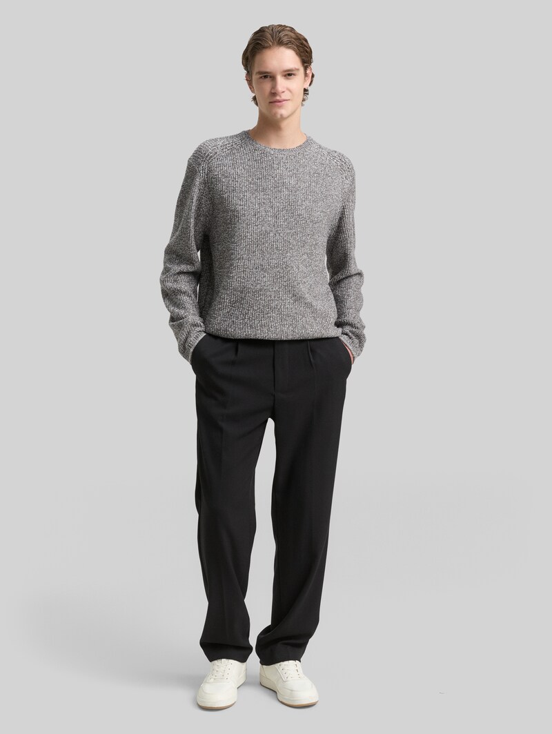 Tom Tailor Strickpullover in Melange-Optik - Grey White Mouline