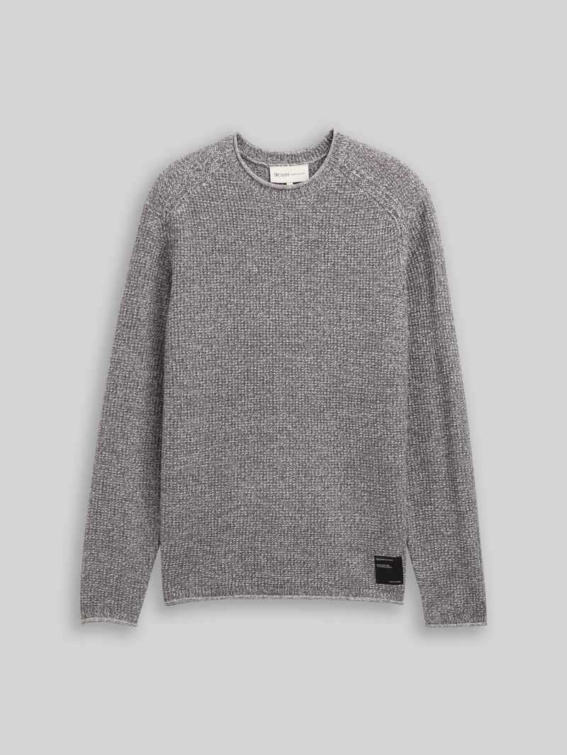 Tom Tailor Strickpullover in Melange-Optik - Grey White Mouline