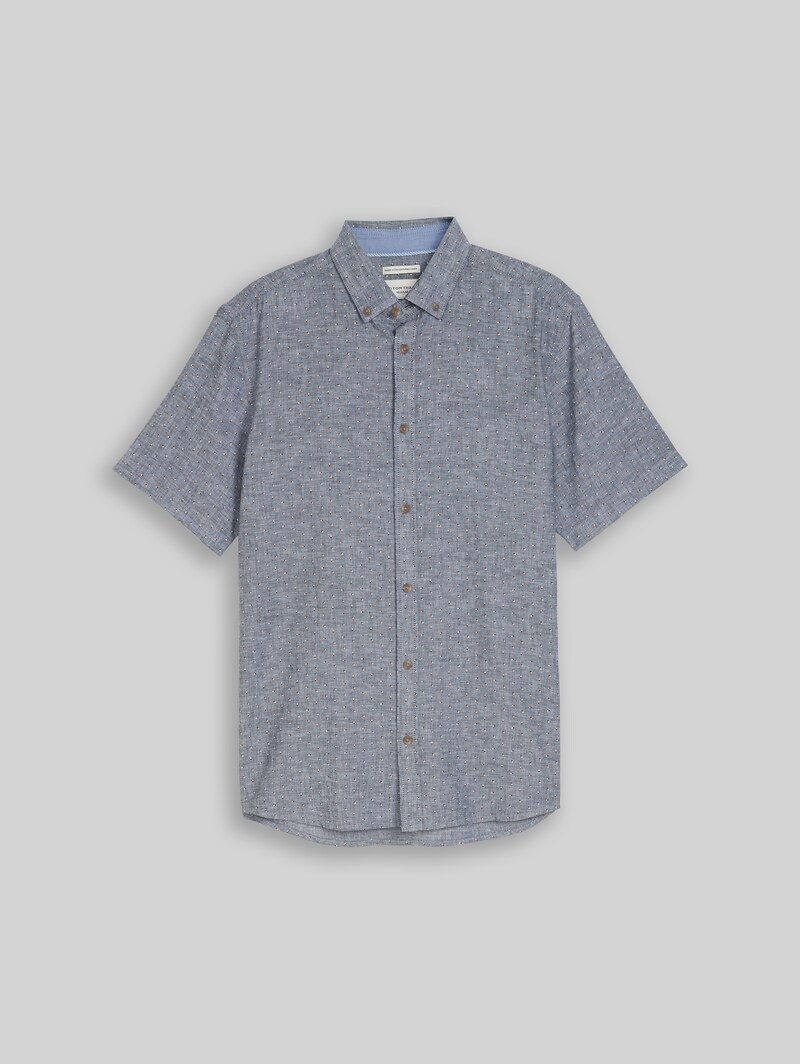 Tom Tailor Regular Fit Kurzarmhemd mit Leinenanteil - Navy Design