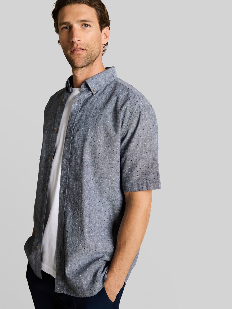 Tom Tailor Regular Fit Kurzarmhemd mit Leinenanteil - Navy Design